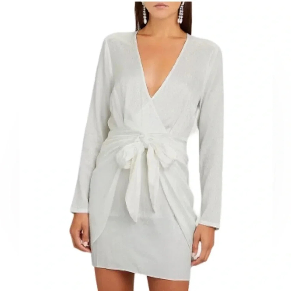 REVOLVE Ronny Kobo Marissa Tie-Waist Jacquard  Mini Dress NWT | Ivory | Size XS - Picture 2 of 10